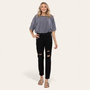 JUDY‎ BLUE Plus Size Black High Waist Destroyed Boyfriend Jeans NWT